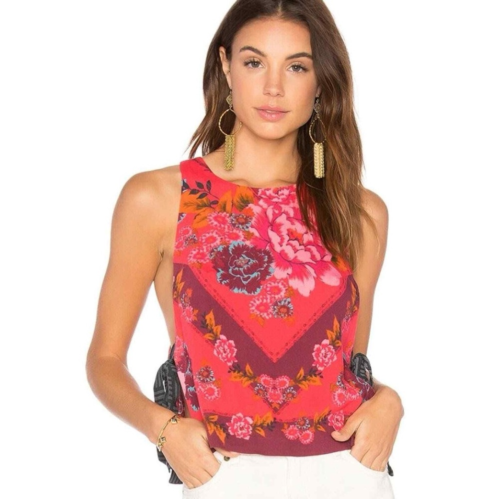 Free People This Sweet Love Red Floral Print Crop Top